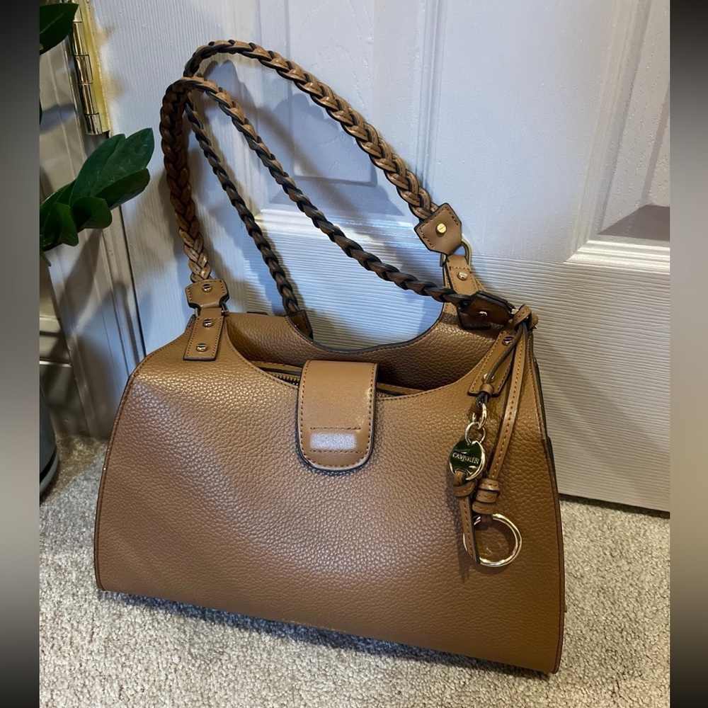 Calvin Klein Tan Leather Braided-Handle Satchel - Picture 5 of 9